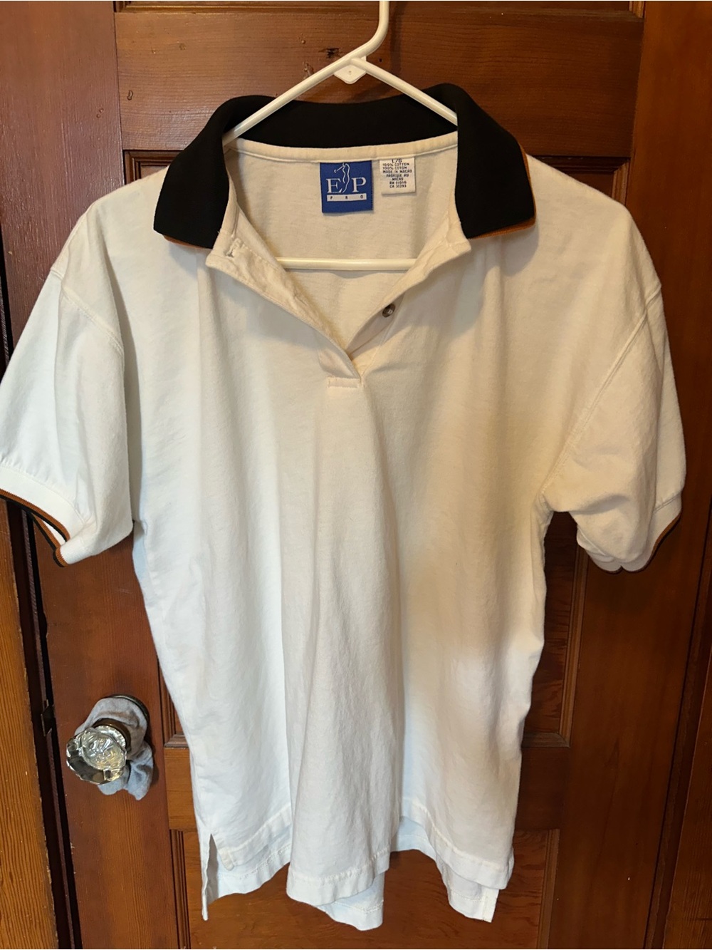 White Polo Shirt with Black Collar